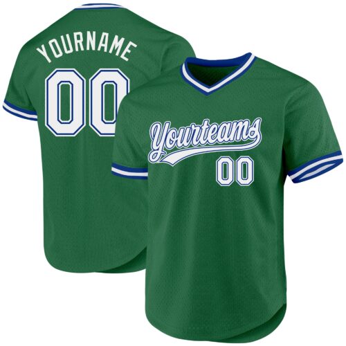 KellyGreen0512 Custom Kelly Green White-Royal Authentic Throwback Baseball Jersey