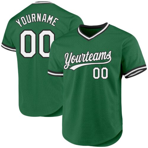 KellyGreen0513 Custom Kelly Green White-Black Authentic Throwback Baseball Jersey