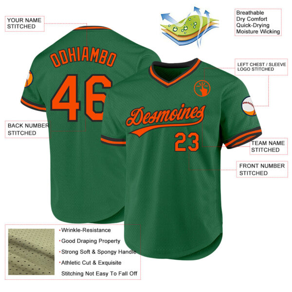 Custom Kelly Green Orange-Black Authentic Throwback Baseball Jersey