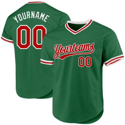 KellyGreen0515 Custom Kelly Green Red-White Authentic Throwback Baseball Jersey