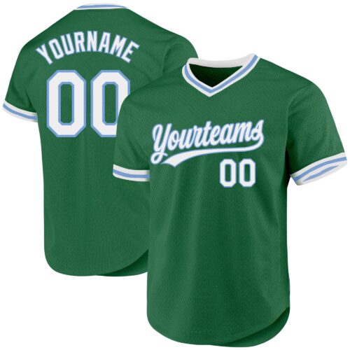 KellyGreen0516 Custom Kelly Green White-Light Blue Authentic Throwback Baseball Jersey