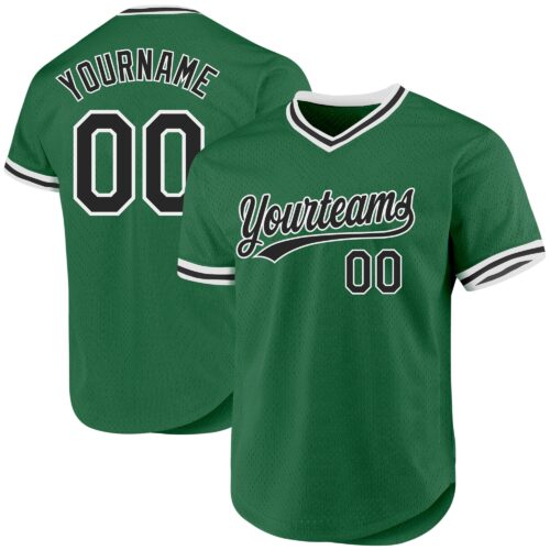 KellyGreen0517 Custom Kelly Green Black-White Authentic Throwback Baseball Jersey