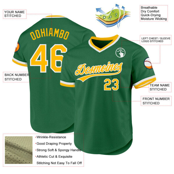 Custom Kelly Green Gold-White Authentic Throwback Baseball Jersey