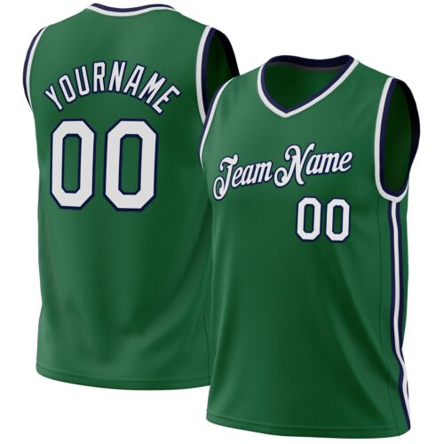 KellyGreen0550 Custom Kelly Green White-Navy Authentic Throwback Basketball Jersey