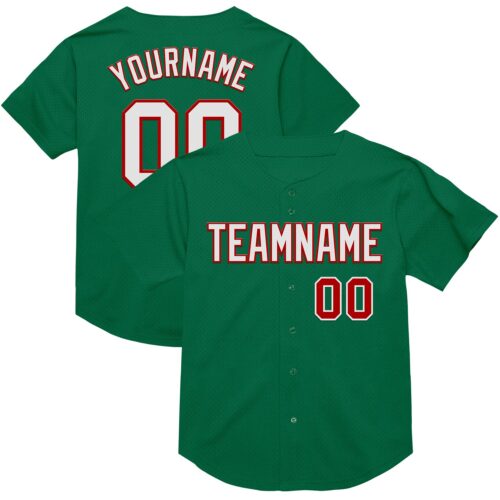 KellyGreen0597 Custom Kelly Green White-Red Mesh Authentic Throwback Baseball Jersey