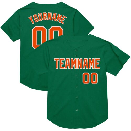 KellyGreen0599 Custom Kelly Green Orange-White Mesh Authentic Throwback Baseball Jersey