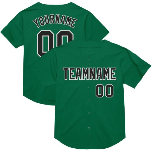 KellyGreen0600 Custom Kelly Green Black-White Mesh Authentic Throwback Baseball Jersey