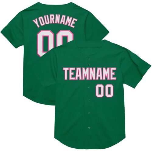 KellyGreen0601 Custom Kelly Green White-Pink Mesh Authentic Throwback Baseball Jersey