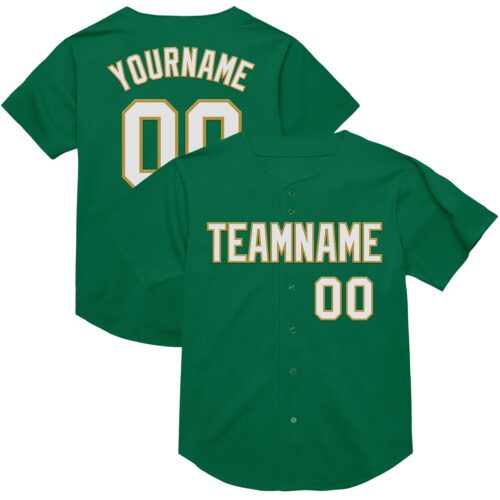 KellyGreen0602 Custom Kelly Green White-Old Gold Mesh Authentic Throwback Baseball Jersey