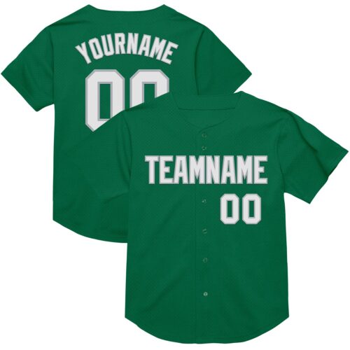 KellyGreen0606 Custom Kelly Green White-Gray Mesh Authentic Throwback Baseball Jersey