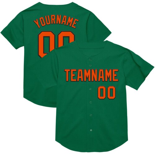 KellyGreen0609 Custom Kelly Green Orange-Black Mesh Authentic Throwback Baseball Jersey