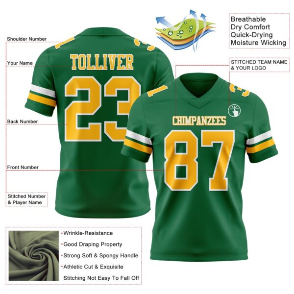 Custom Kelly Green Gold-White Authentic Football Jersey
