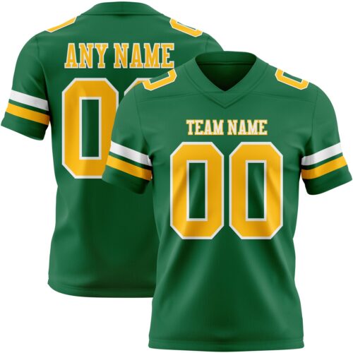 KellyGreen0756 Custom Kelly Green Gold-White Authentic Football Jersey