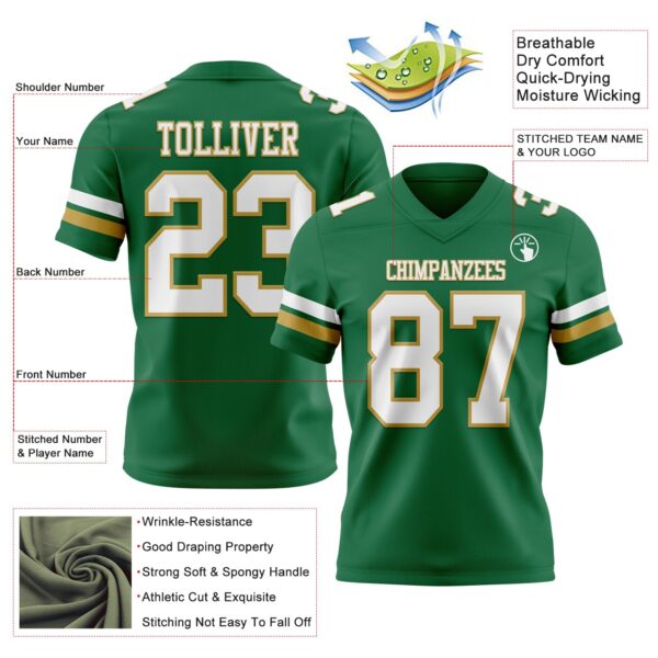 Custom Kelly Green White-Old Gold Authentic Football Jersey