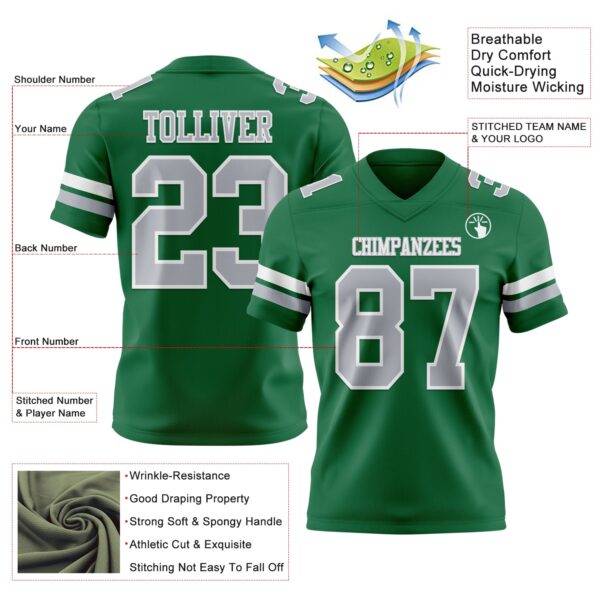 Custom Kelly Green Gray-White Authentic Football Jersey