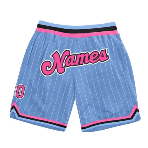 LightBlue0192 Custom Light Blue White Pinstripe Pink-Black Authentic Basketball Shorts