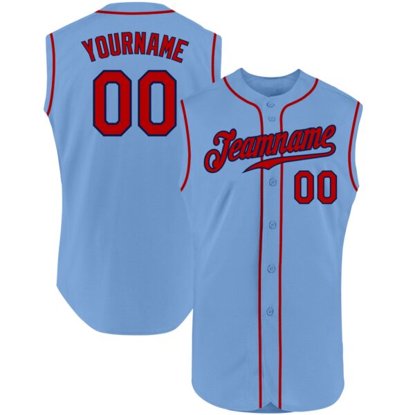 Custom Light Blue Red-Navy Authentic Sleeveless Baseball Jersey