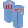 Custom Light Blue Red-White Authentic Sleeveless Baseball Jersey