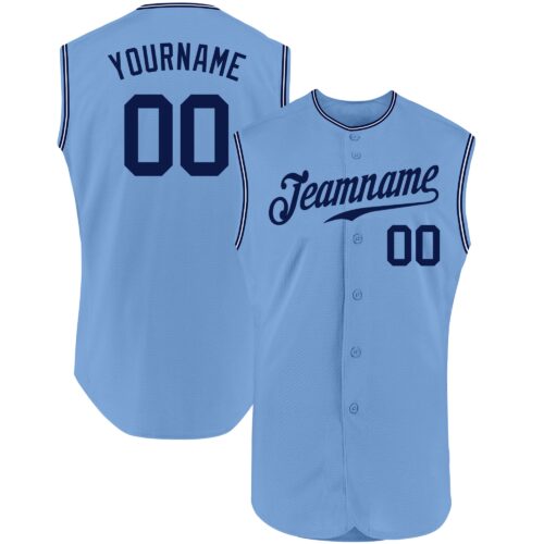 LightBlue0211 Custom Light Blue Navy-White Authentic Sleeveless Baseball Jersey