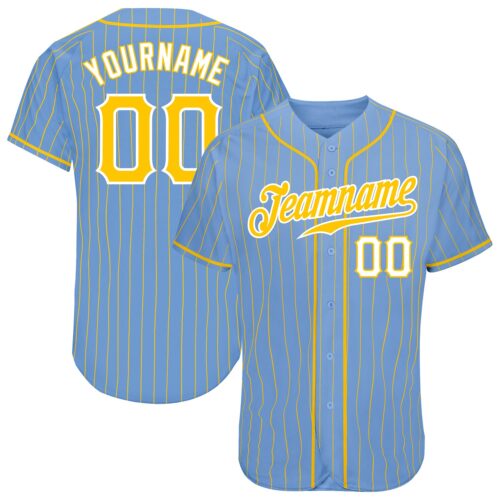 LightBlue0220 Custom Light Blue Gold Pinstripe Gold-White Authentic Baseball Jersey