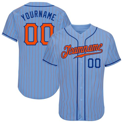 LightBlue0221 Custom Light Blue Orange Pinstripe Orange-Royal Authentic Baseball Jersey