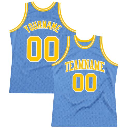 LightBlue0226 Custom Light Blue Gold-White Authentic Throwback Basketball Jersey
