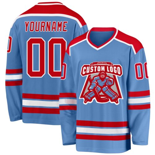 LightBlue0270 Custom Light Blue Red-White Hockey Jersey