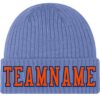 Custom Light Blue Orange-Royal Stitched Cuffed Knit Hat