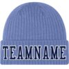 Custom Light Blue Navy-White Stitched Cuffed Knit Hat