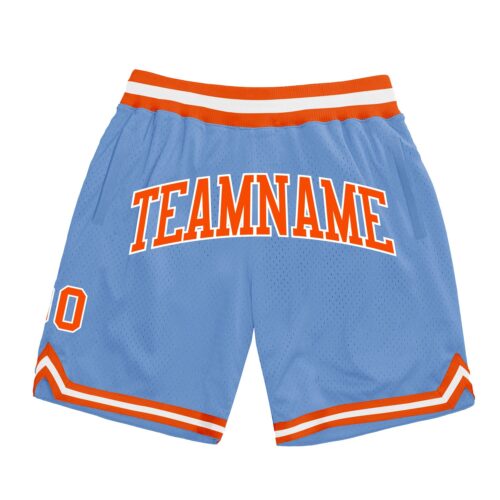 LightBlue0325 Custom Light Blue Orange-White Authentic Throwback Basketball Shorts