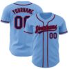 Custom Light Blue Navy-Red Authentic Baseball Jersey