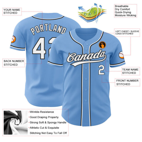 Custom Light Blue White-Black Authentic Baseball Jersey