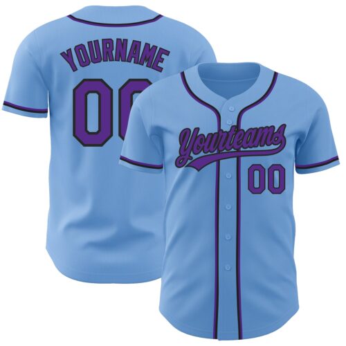 LightBlue0368 Custom Light Blue Purple-Black Authentic Baseball Jersey