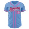 Custom Light Blue Pink-Black Authentic Baseball Jersey
