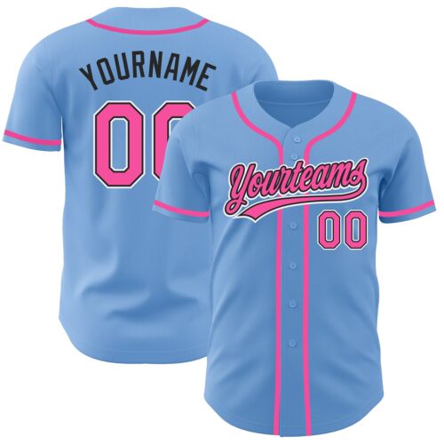 LightBlue0372 Custom Light Blue Pink-Black Authentic Baseball Jersey