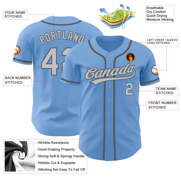 Custom Light Blue Gray-Steel Gray Authentic Baseball Jersey