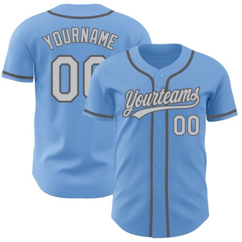 LightBlue0373 Custom Light Blue Gray-Steel Gray Authentic Baseball Jersey