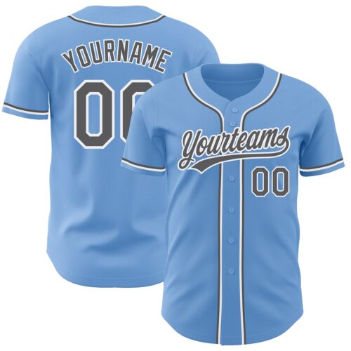 LightBlue0374 Custom Light Blue Steel Gray-White Authentic Baseball Jersey