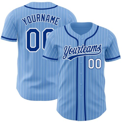 LightBlue0391 Custom Light Blue White Pinstripe Royal Authentic Baseball Jersey