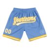 Custom Light Blue White-Gold Authentic Throwback Basketball Shorts