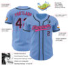 Custom Light Blue Pink Pinstripe Black Authentic Baseball Jersey