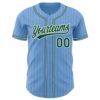Custom Light Blue White Pinstripe Green Authentic Baseball Jersey