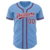 Custom Light Blue White Pinstripe Crimson Authentic Baseball Jersey