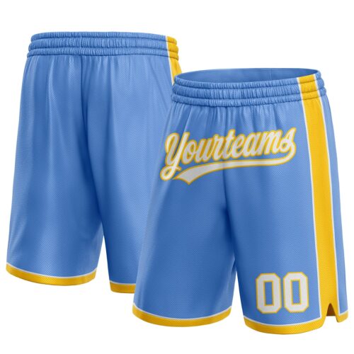 LightBlue0460 Custom Light Blue White-Yellow Authentic Basketball Shorts