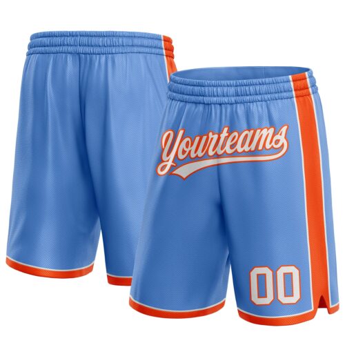 LightBlue0463 Custom Light Blue White-Orange Authentic Basketball Shorts