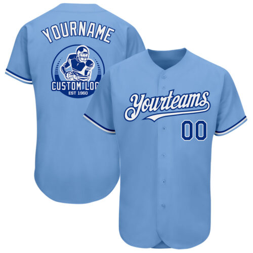 LightBlue0492 Custom Light Blue Royal-White Authentic Baseball Jersey