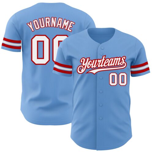 LightBlue0552 Custom Light Blue White-Red Authentic Baseball Jersey