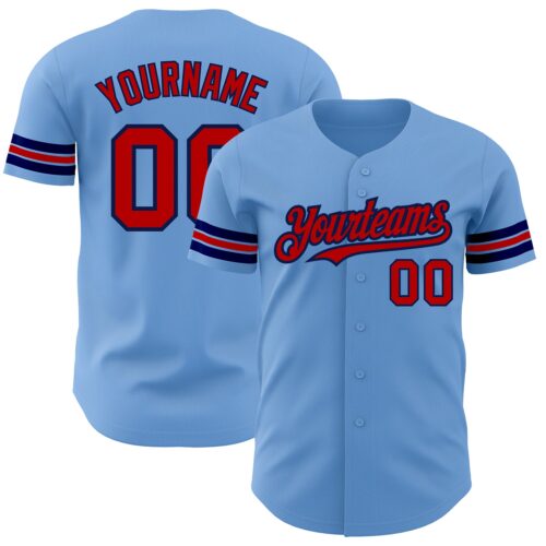 LightBlue0553 Custom Light Blue Red-Navy Authentic Baseball Jersey