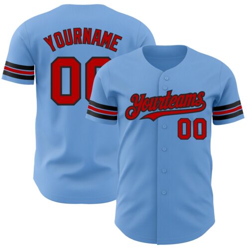 LightBlue0554 Custom Light Blue Red-Black Authentic Baseball Jersey