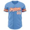 Custom Light Blue White-Orange Authentic Baseball Jersey
